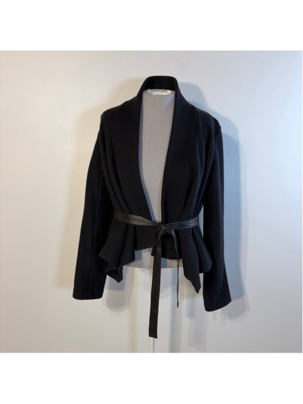 Theory Black Wool Blend Open Belted Blazer Jacket Women’s Medium Waterfall